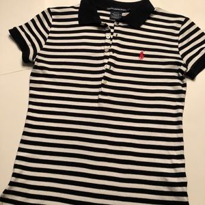 Striped black and white RL woman’s polo